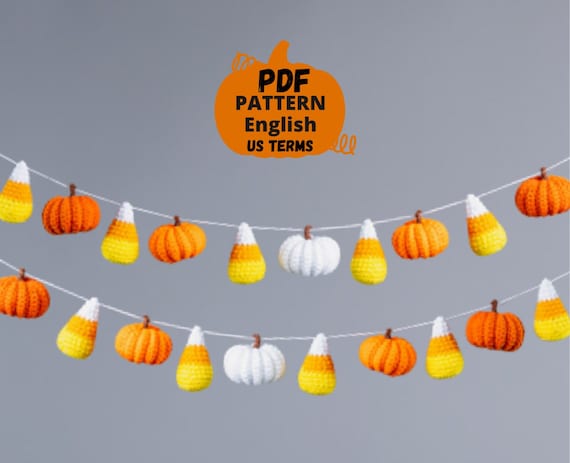 Crochet pattern Halloween garland, Crochet Halloween pumpkin pattern and candy crochet pattern, Crochet food pattern, Fall crochet decor