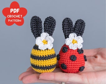 Crochet patterns Easter bunny, Crochet bee amigurumi pattern, Crochet ladybug, Easter amigurumi pattern with crochet flower, Crochet decor