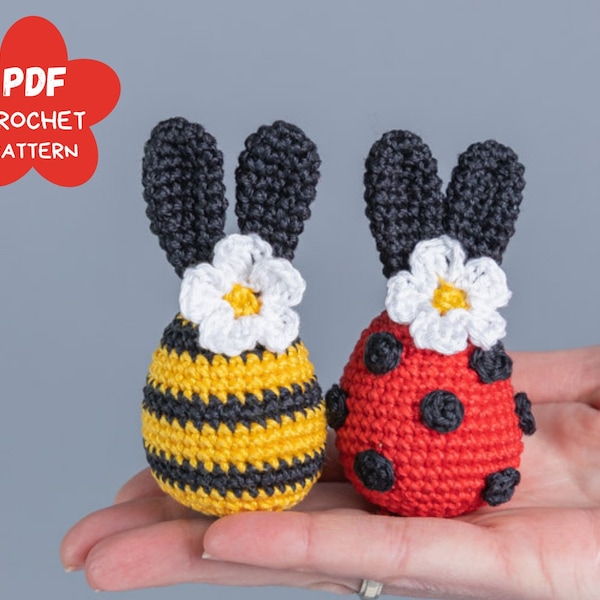 Crochet patterns Easter bunny, Crochet bee amigurumi pattern, Crochet ladybug, Easter amigurumi pattern with crochet flower, Crochet decor