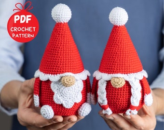 Crochet patterns gnomes, Christmas amigurumi santa gnome pattern, Christmas crochet gnomes patterns, Crochet winter gnomes for holiday decor