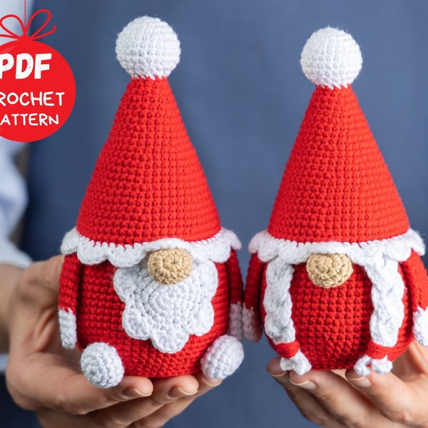 Crochet patterns gnomes, Christmas amigurumi santa gnome pattern, Christmas crochet gnomes patterns, Crochet winter gnomes for holiday decor