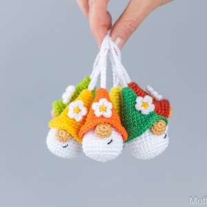 Crochet patterns amigurumi keychain gnome with crochet flower, Crochet keychain amigurumi pattern, Easter crochet pattern image 4