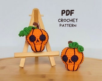 Crochet patterns Halloween pumpkin skull keychain, Crochet skull pattern, Crochet Halloween amigurumi pattern, Crochet pumpkin pattern
