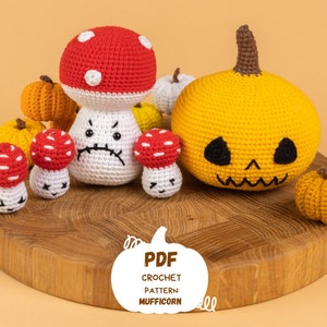 Halloween crochet pattern, Creepy amigurumi pattern, Crochet pumpkin pattern and mushroom crochet pattern, Crochet Halloween decor pattern