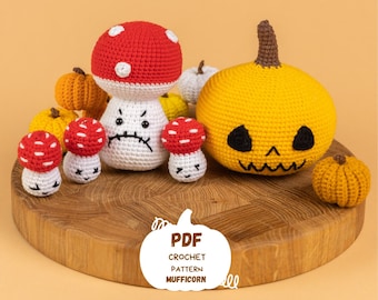 Halloween crochet pattern, Creepy amigurumi pattern, Crochet pumpkin pattern and mushroom crochet pattern, Crochet Halloween decor pattern