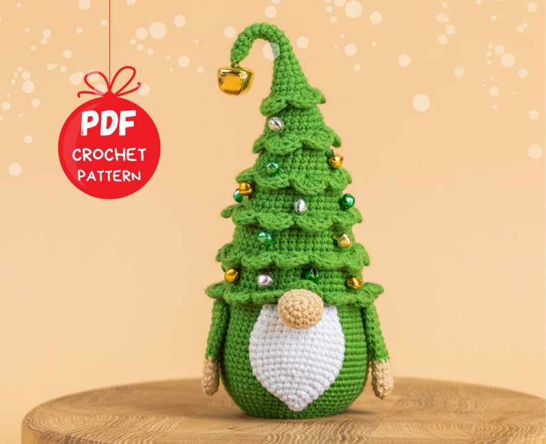 Crochet patterns Christmas tree gnome, Christmas amigurumi gnome pattern, Crochet winter gnome pattern, Christmas crochet gnome pattern image 1