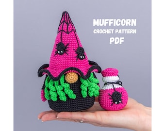 Crochet Pattern Gnome Witch with Spider and Potion Bottle | Halloween Amigurumi PDF | Witch Gnome Crochet Amigurumi Pattern