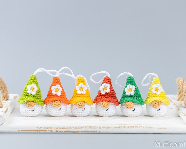 Crochet patterns amigurumi keychain gnome with crochet flower, Crochet keychain amigurumi pattern, Easter crochet pattern image 9