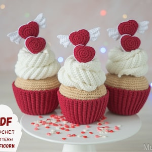 Сrochet patterns cupcake,  Amigurumi food crochet pattern, Crochet food pattern, Crochet play food pattern, Valentine crochet pattern