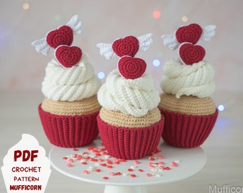 Сrochet patterns cupcake,  Amigurumi food crochet pattern, Crochet food pattern, Crochet play food pattern, Valentine crochet pattern