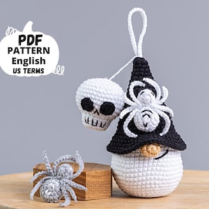 Halloween crochet keychain patterns bundle, Crochet pumpkin gnome, Crochet skull pattern, Crochet witch gnome, Crochet Halloween decor image 4