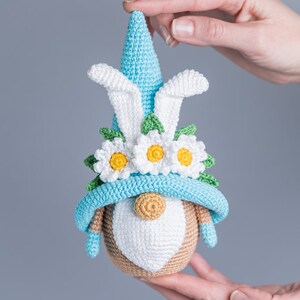 Crochet patterns Easter bunny with crochet flowers, Crochet bunny amigurumi pattern, Crochet Easter gnomes patterns, Crochet Easter gift image 9