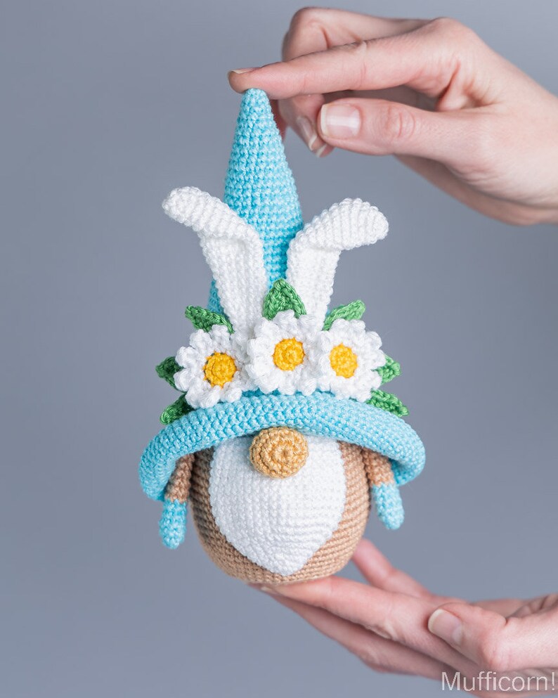 Crochet patterns Easter bunny with crochet flowers, Crochet bunny amigurumi pattern, Crochet Easter gnomes patterns, Crochet Easter gift image 9