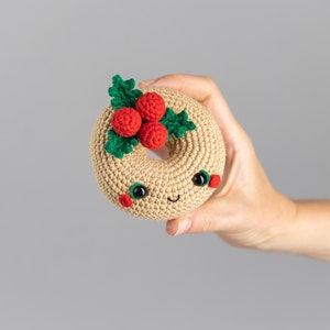 Crochet pattern Christmas donut, Christmas amigurumi food pattern, Crochet Christmas ornaments pattern, Crochet food pattern, Crochet decor image 7