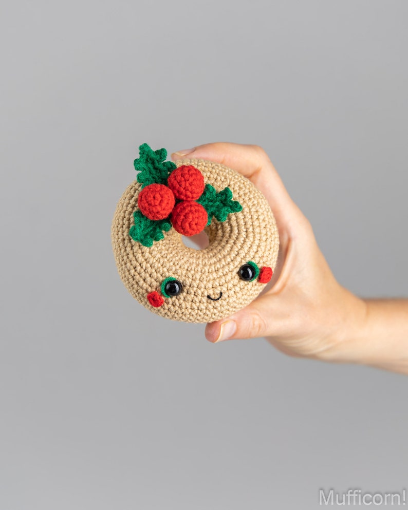 Crochet pattern Christmas donut, Christmas amigurumi food pattern, Crochet Christmas ornaments pattern, Crochet food pattern, Crochet decor image 7