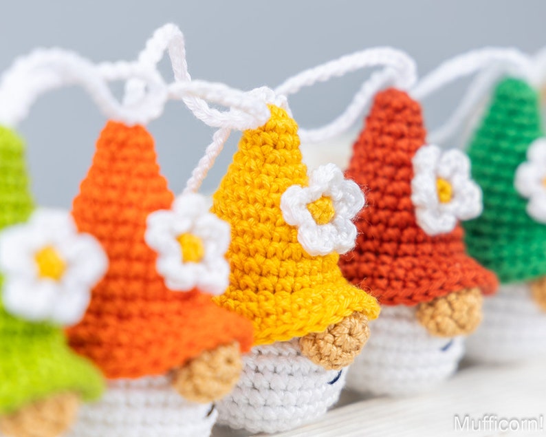 Crochet patterns amigurumi keychain gnome with crochet flower, Crochet keychain amigurumi pattern, Easter crochet pattern image 10