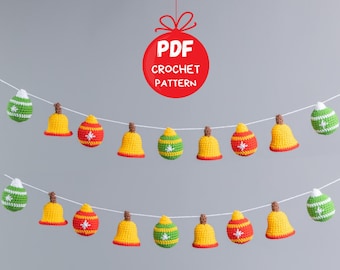 Crochet Christmas garland pattern, Christmas ornaments crochet pattern, Crochet Christmas bells, Christmas crochet decorations pattern