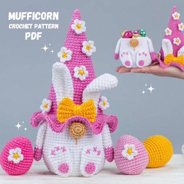 Crochet patterns Easter bunny and crochet egg pattern, Crochet bunny gnome amigurumi pattern, Crochet Easter decorations pattern