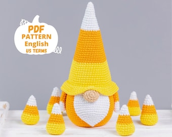 Halloween crochet patterns gnome and candy, Halloween Gnome crochet pattern, Crochet Halloween amigurumi pattern, Crochet Halloween decor
