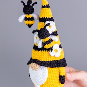 Crochet patterns bundle Gnome with Bee and pot of honey, Crochet bee pattern, Gnome amigurumi pattern, Crochet gnome with crochet flowers image 5