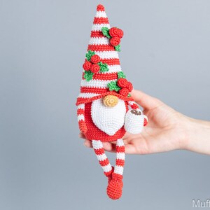 Crochet patterns Christmas gnome with candy cane, Christmas amigurumi gnome pattern, Crochet ornaments, Christmas crochet gnome pattern image 6