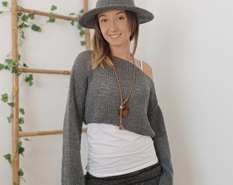 Cropped Sweater For Women With Long Sleeves,  Cozy Knit Sweater Boho, Loose Sweater