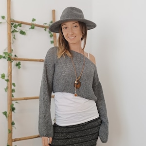 Cropped Sweater For Women With Long Sleeves,  Cozy Knit Sweater Boho, Loose Sweater