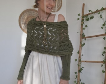 Cachecol com mangas, casaquinho boho, suéter feminino, xale boho para casamento