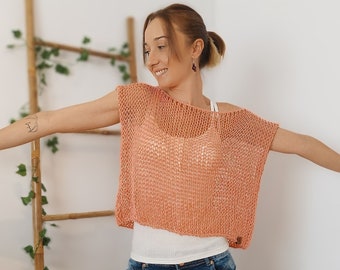 Loose Knit Top, Knit Crop Top, Lightweight Summer Top, Breezy Knit Top