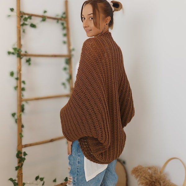 Brown Crochet Cocoon Sweater, Womens Crochet Shrug, Crochet Cardigan, Crochet Shrug Boho