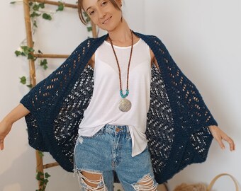 Bohemian Loose Wrap, Knit Shrug Cardigan, Cocoon Shrug, Yoga Wrap