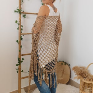 Open Weave Shawl, Bamboo Shawl, Beige Crochet Shawl Wrap, Boho Evening Wrap image 2