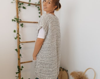 Crochet Sleeveless Cardigan, Bulky Knit Vest, Cardigan With Pockets, Chunky Vest