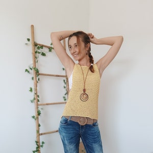 Mustard Knit Sweater Tank, Cotton Knit Tank Top, Tank Top For Women, Cotton Hand Knit Summer Sweater