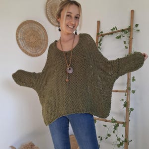 Boho Knit Sweater, Oversized Green Pullover, Vegan Soft Yarn, Lightweight Handmade Top image 6