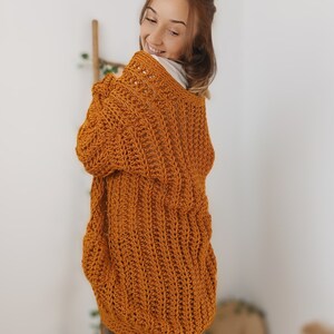 Crochet Cardigan Sweater, Ocre Chunky Cardigan, Hand Knit Wool Cardigan, Wick Cardigan image 8