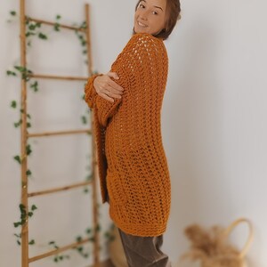 Crochet Cardigan Sweater, Ocre Chunky Cardigan, Hand Knit Wool Cardigan, Wick Cardigan image 10