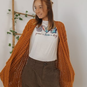 Crochet Cardigan Sweater, Ocre Chunky Cardigan, Hand Knit Wool Cardigan, Wick Cardigan image 3