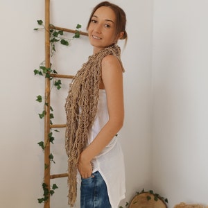 Open Weave Shawl, Bamboo Shawl, Beige Crochet Shawl Wrap, Boho Evening Wrap image 3