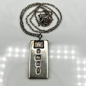 Vintage Sheffield 1977 Solid Sterling Silver Ingot Pendant DNG & 21” Chain 16.8g