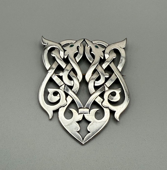 Quality Large Vintage Sterling Silver Intertwined Snakes Celtic Brooch 25.2g View 2