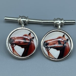 Vintage Hallmarked Sterling Silver & Enamel Horse’s Head Gentleman’s Cufflinks