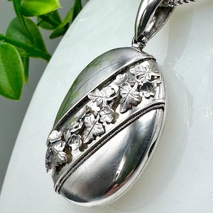 Antique Victorian Extra Large Sterling Silver Locket & 18” Chain