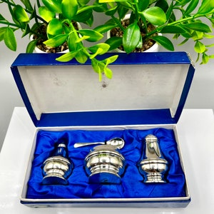 Vintage Solid Silver Cruet Set, Birmingham 1989 Roberts & Does Ltd Original Box