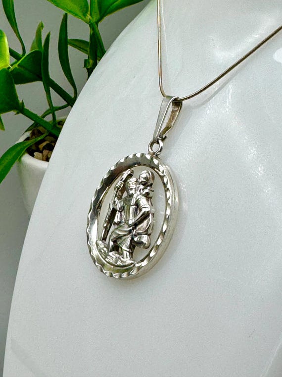 Collana Con Ciondolo Inciso Di San Cristoforo In Argento Sterling Per Donne E Uomini