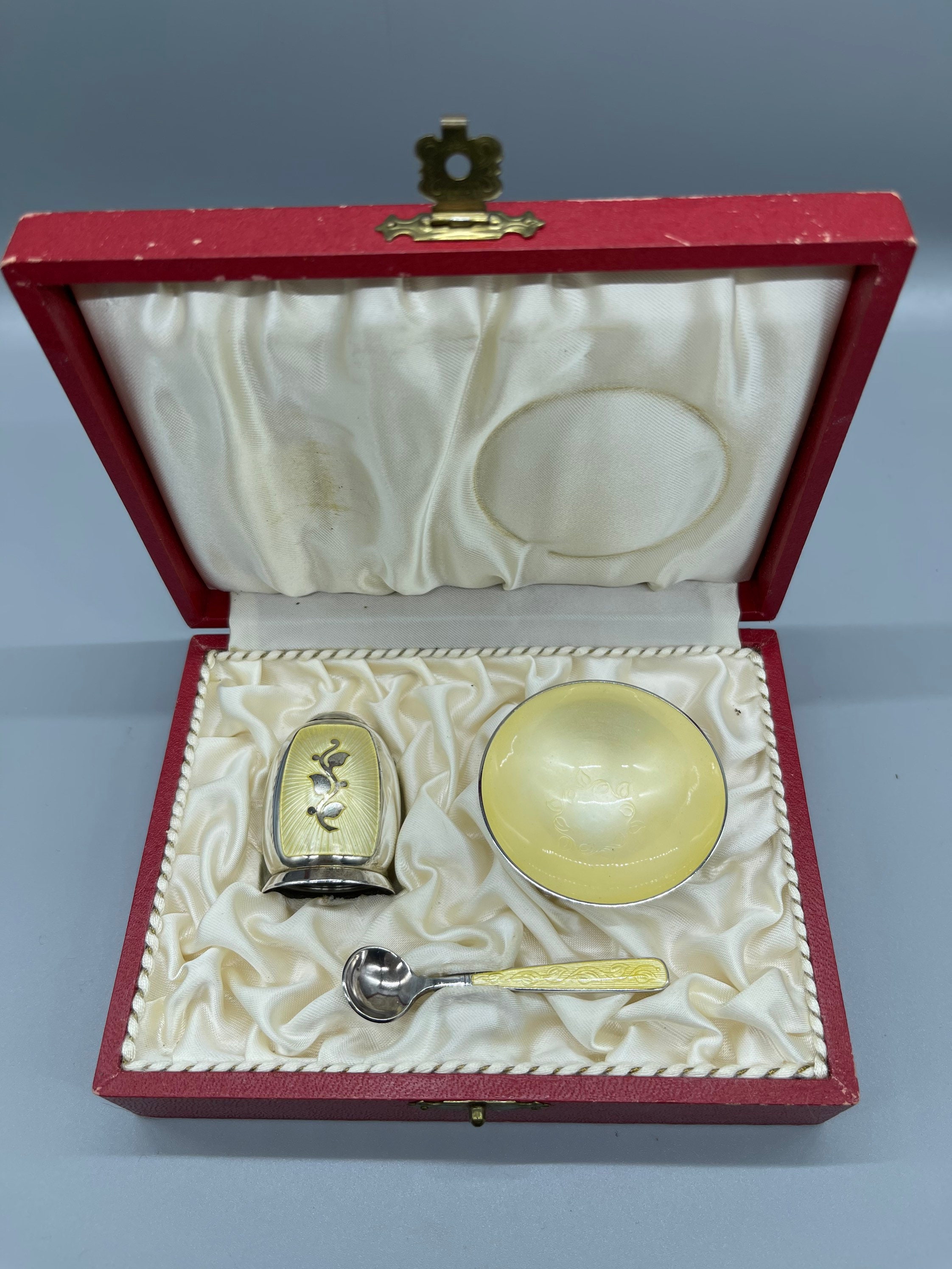 Vintage 1950's Denmark Sterling Silver and Yellow Guilloche