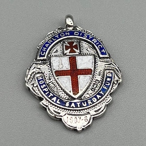 Superb 1907 Hallmarked Sterling Silber & Emaille Krankenhaus Fund Uhrenkette Fob 17.7g