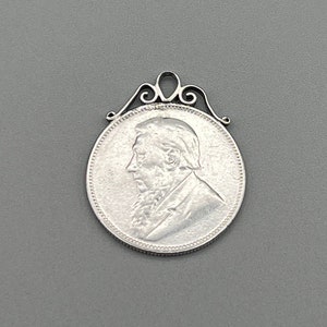 Antike 1896 südafrikanische Massiv Sterlingsilber 2 Shillings Münze Anhänger / Fob