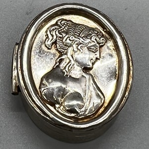 Art Nouveau Style Vintage Hallmarked Sterling Silver Hinged Pill Box