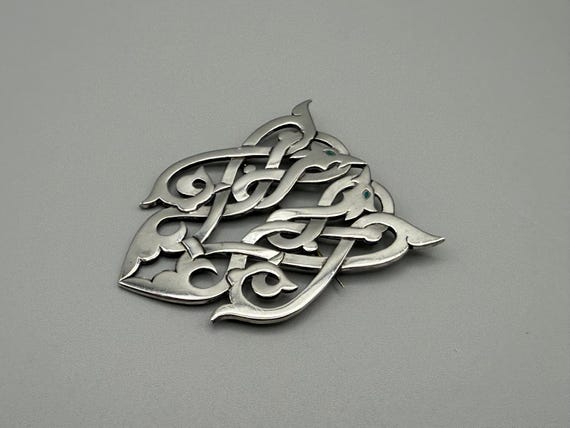 Quality Large Vintage Sterling Silver Intertwined Snakes Celtic Brooch 25.2g View 3